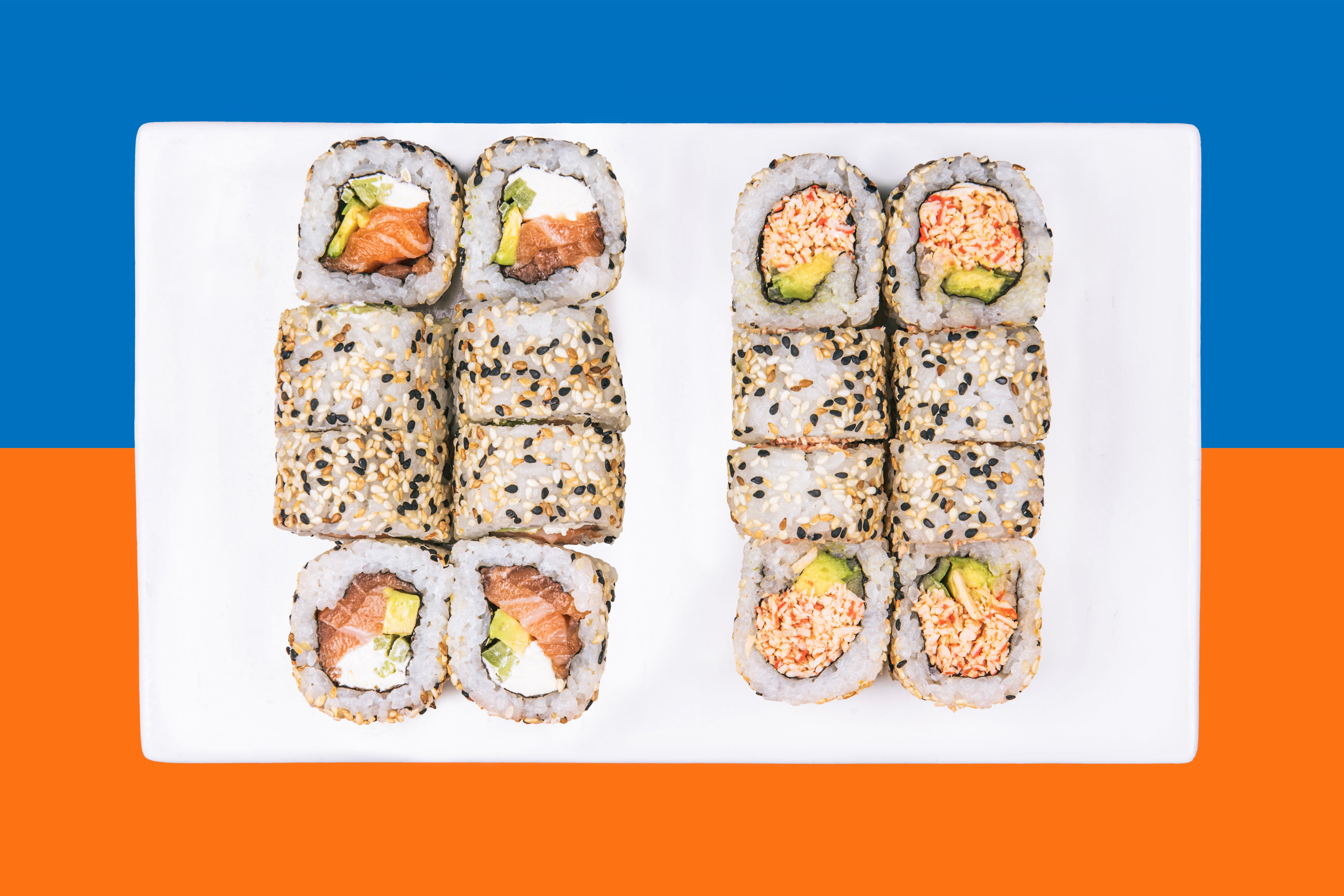 Salmon roll + California crab with sesame seeds